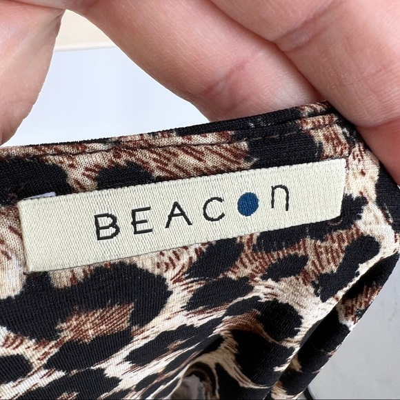 Beacon leopard gathered surplice wrap sleeveless flounce brown cream tank top. - Picture 9 of 9